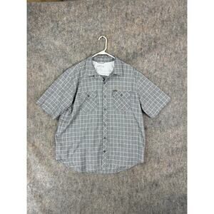 Orvis Mens Size XL Grey White Plaid Button Up Fishing Shirt Short Sleeve